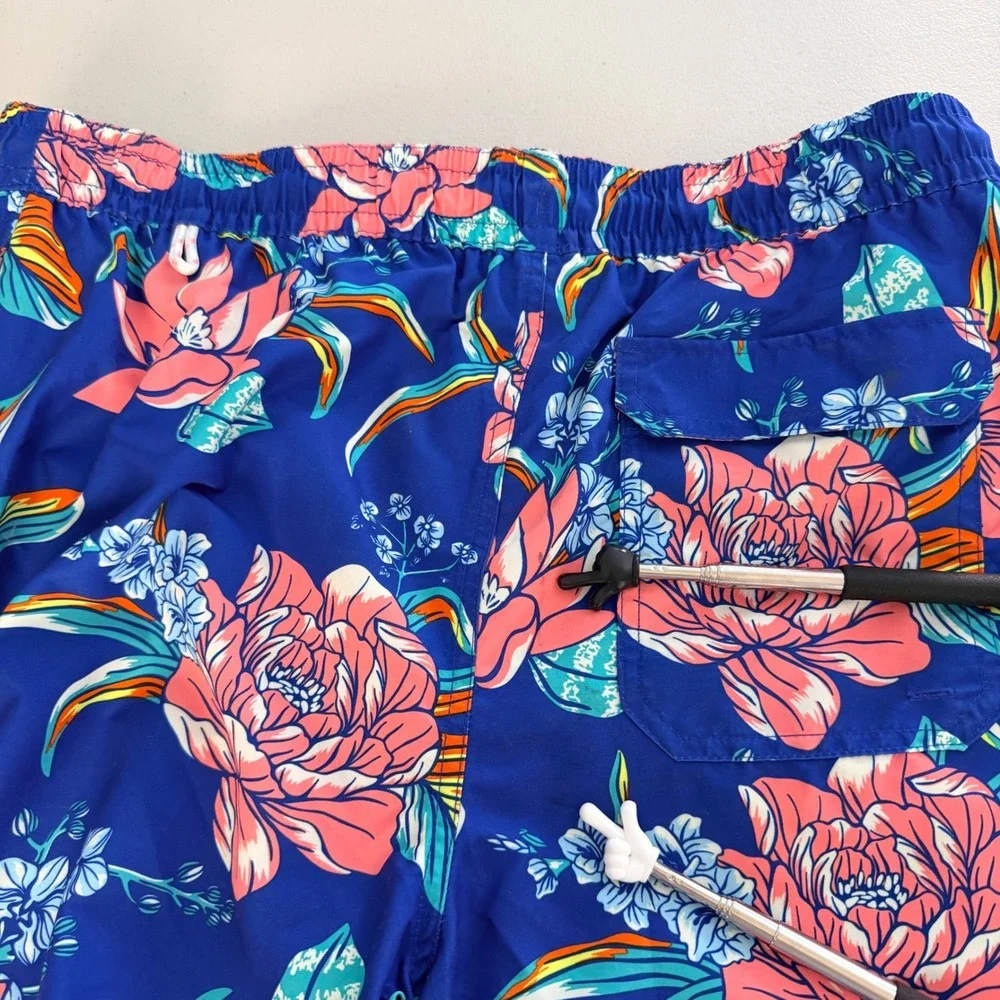 Goodfellow & Co Men Blue Floral Swim Trunks Board Shorts Large Hawaiian Tropical